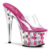 Sale ADORE-701FL Pleaser High-Heels Pantoletten klar hotpink Blumen im Plateau 39