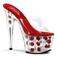 ADORE-701FL Pleaser high heels platform slide mules clear red flowers