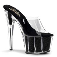 ADORE-701G Pleaser High-Heels Pantoletten klar schwarz Glitter im Plateau