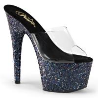 ADORE-701LG Pleaser high heels platform slide mules clear black holo glitter