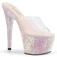 ADORE-701LG Pleaser high heels platform slide mules clear silver multi glitter