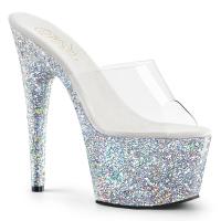 ADORE-701LG Pleaser High-Heels Plateaupantoletten klar silber Multiglitter