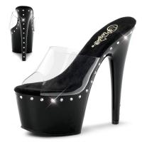 ADORE-701LS Pleaser high heels platform slide mules clear black rhinestone line