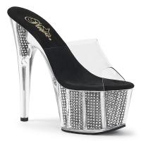 ADORE-701SRS Pleaser Damen High Heels Plateaupantoletten klar schwarz Strass