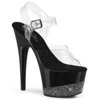 ADORE-708-3 Pleaser vegane Damen High Heels Plateau Sandaletten Strass klar schwarz zinn