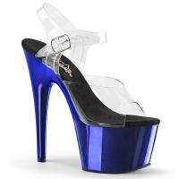 ADORE-708  Pleaser high heels platform ankle strap sandal clear blue chrome