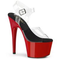 ADORE-708 Pleaser Damen High-Heels Riemchen Plateausandaletten klar schwarz rot