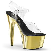 ADORE-708 Pleaser high heels platform ankle strap sandal clear gold chrome