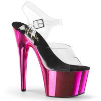 ADORE-708  Pleaser high heels platform ankle strap sandal clear hot pink chrome