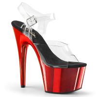 ADORE-708 Pleaser high heels platform ankle strap sandal clear red chrome
