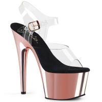 ADORE-708 Pleaser high heels platform ankle strap sandal clear rose gold chrome