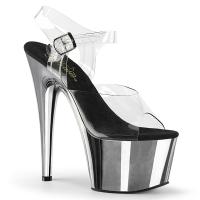 ADORE-708 Pleaser high heels platform ankle strap sandal clear silver chrome