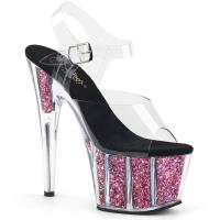 Sale ADORE-708CG Pleaser high heels platform ankle strap sandal clear pink confetti glitter 39