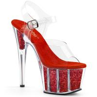 ADORE-708G Pleaser High-Heels Plateau Sandaletten clear rot Glitter