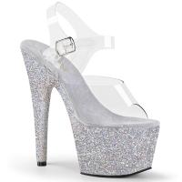 ADORE-708HMG Pleaser high heels sandal clear silver holographic mini glitter