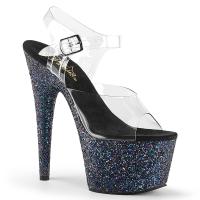 ADORE-708LG Pleaser High-Heels Plateausandaletten klar schwarz Multiglitter