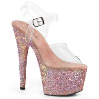 ADORE-708LG Pleaser High-Heels Plateausandaletten transparent dusty blush Glitter