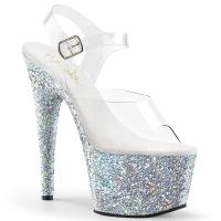 ADORE-708LG Pleaser high heels platform sandal clear silver holographic multi glitter