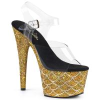 ADORE-708MSLG Pleaser High-Heels Sandaletten clear gold Meerjungfrau Glitter