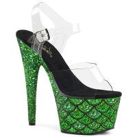 ADORE-708MSLG Pleaser High-Heels Sandaletten clear grün Meerjungfrau Glitter