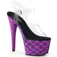 ADORE-708MSLG Pleaser High-Heels Sandaletten clear lila Meerjungfrau Glitter