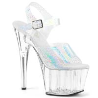 ADORE-708N-CK Pleaser High-Heels Sandaletten transparent mit Riss-Hologrammen