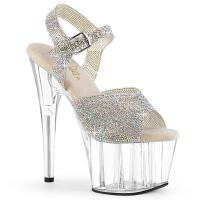 ADORE-708N-RS Pleaser Damen High Heels Plateausandaletten klar silber AB Strass