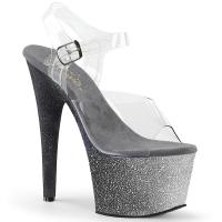 ADORE-708OMBRE Pleaser High-Heels Sandaletten clear silber-schwarz glitter