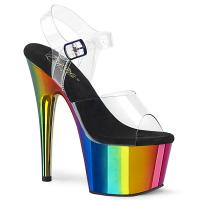 ADORE-708RC Pleaser vegane Damen High Heels Plateausandaletten klar regenbogen Chrom