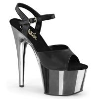 ADORE-709 Pleaser High-Heels Plateau Sandaletten schwarz Lederoptik silber chrom