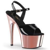 ADORE-709 Pleaser high heels platform ankle strap sandal black patent rose gold chrome