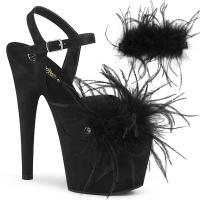 ADORE-709F Pleaser high heels platform ankle strap black suede marabou feather