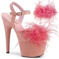 ADORE-709F Pleaser high heels platform ankle strap baby pink suede marabou feather