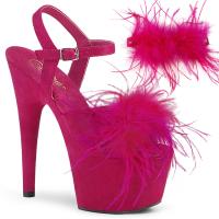 ADORE-709F Pleaser High-Heels Plateausandaletten hotpink Velours Marabufedern