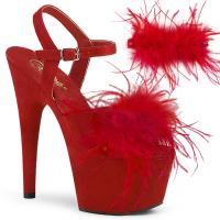 ADORE-709F Pleaser High-Heels Plateausandaletten rot Velours mit Marabufedern