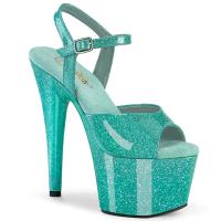 ADORE-709GP Pleaser Damen High-Heels Riemen Plateausandaletten aqua Glitter Lack