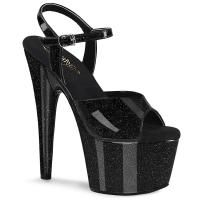 ADORE-709GP Pleaser vegan high heels ankle strap sandal black glitter patent