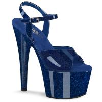 ADORE-709GP Pleaser Damen High-Heels Plateausandaletten navi blau Glitter Lack