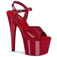 ADORE-709GP Pleaser vegan high heels ankle strap sandal ruby red glitter patent