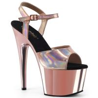 ADORE-709HGCH Pleaser High-Heels Chromplateau Sandaletten rosegold Hologramm