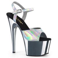 ADORE-709HGCH Pleaser High-Heels Chromplateau Sandaletten silber Hologramm