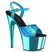 ADORE-709HGCH Pleaser High-Heels Chromplateau Sandaletten türkis Hologramm