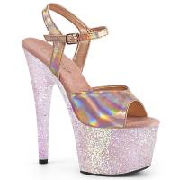 ADORE-709HGG Pleaser High-Heels Plateausandaletten rosegold Hologramm Opal Glitter