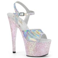 ADORE-709HGG Pleaser High-Heels Plateausandaletten silber Hologramm Opal Glitter