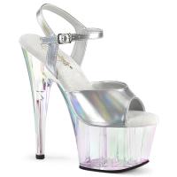 ADORE-709HT Pleaser high heels ankle strap sandal silver holographic platform