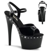 ADORE-709LS Pleaser high heels platform ankle strap sandal black patent one line rhinestone
