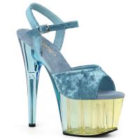 ADORE-709MCT Pleaser High-Heels Plateau Sandaletten hellblau Samt zweifarbig