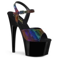 ADORE-709RBDT Pleaser veganer Damen Plateau Sandaletten regenbogen Punkte Holo schwarz