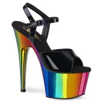 ADORE-709RC Pleaser high heels strap platform sandal rainbow chrome black patent