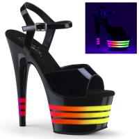 ADORE-709UVLN Pleaser High-Heels Plateausandaletten schwarz neon UV Multicolorstreifen